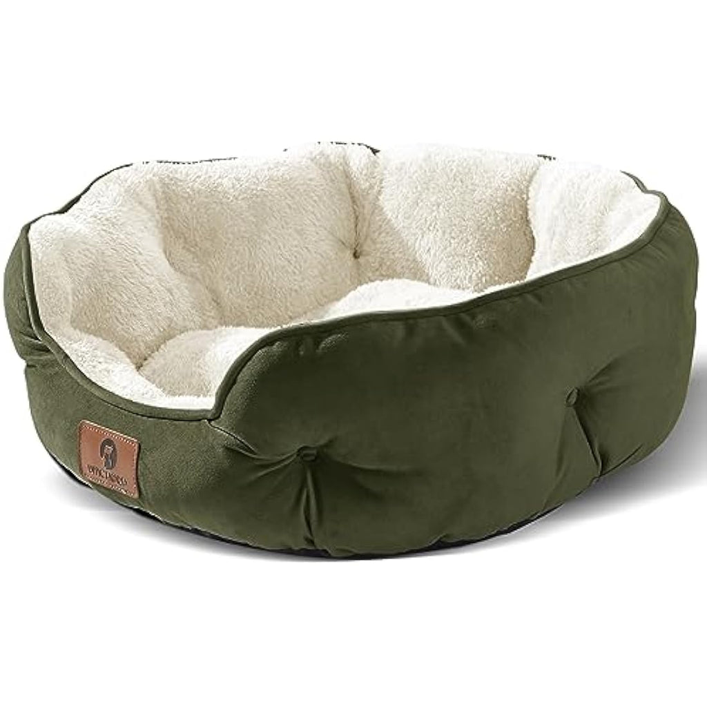 Round Dog Bed – Washable Non-Slip Pet Bed for Cats, Green, 25"
