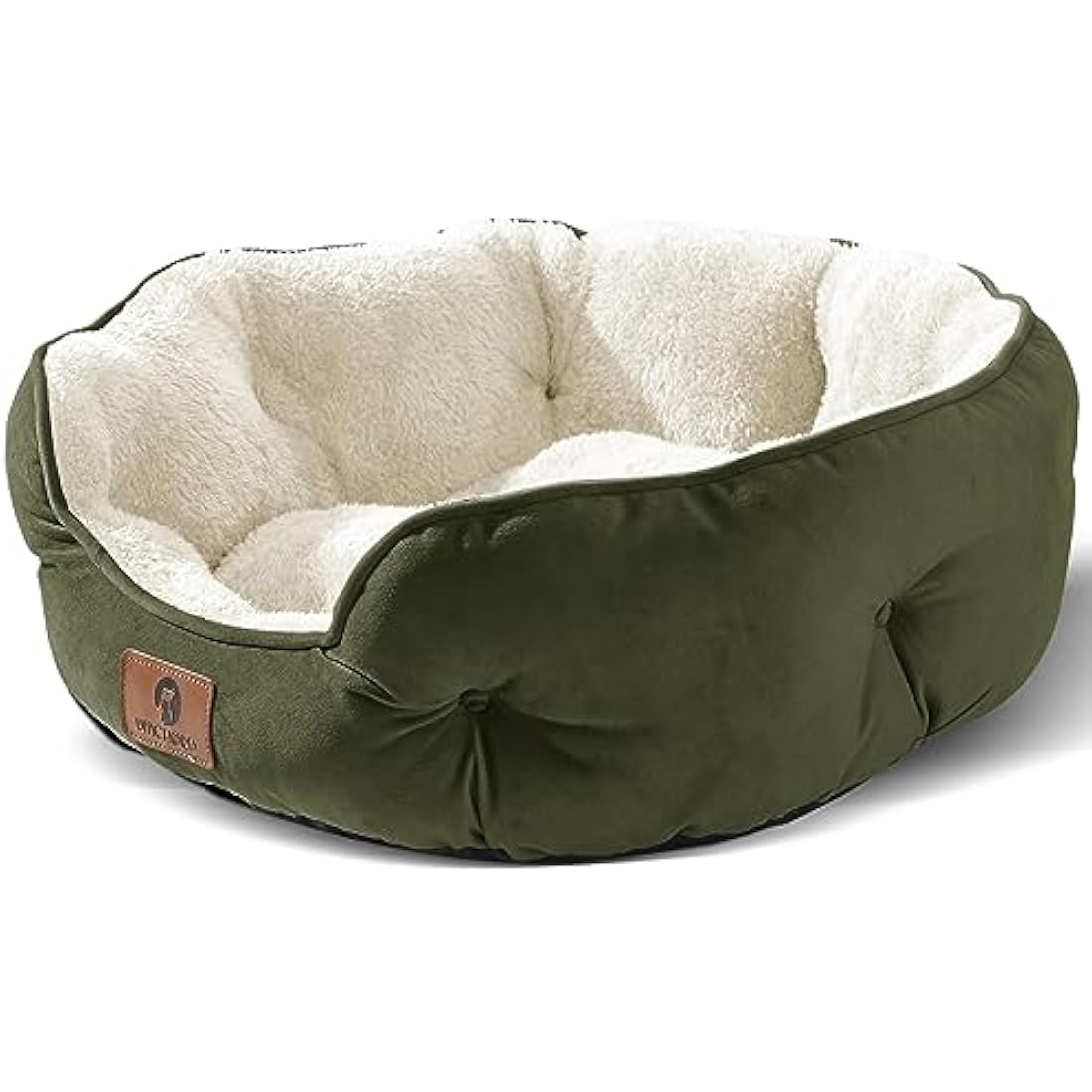 Round Dog Bed – Washable Non-Slip Pet Bed for Cats, Green, 25"