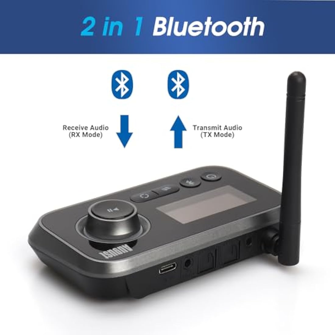 August MR280 Bluetooth 5.0 Transmitter Receiver | Optical RCA AUX Adapter