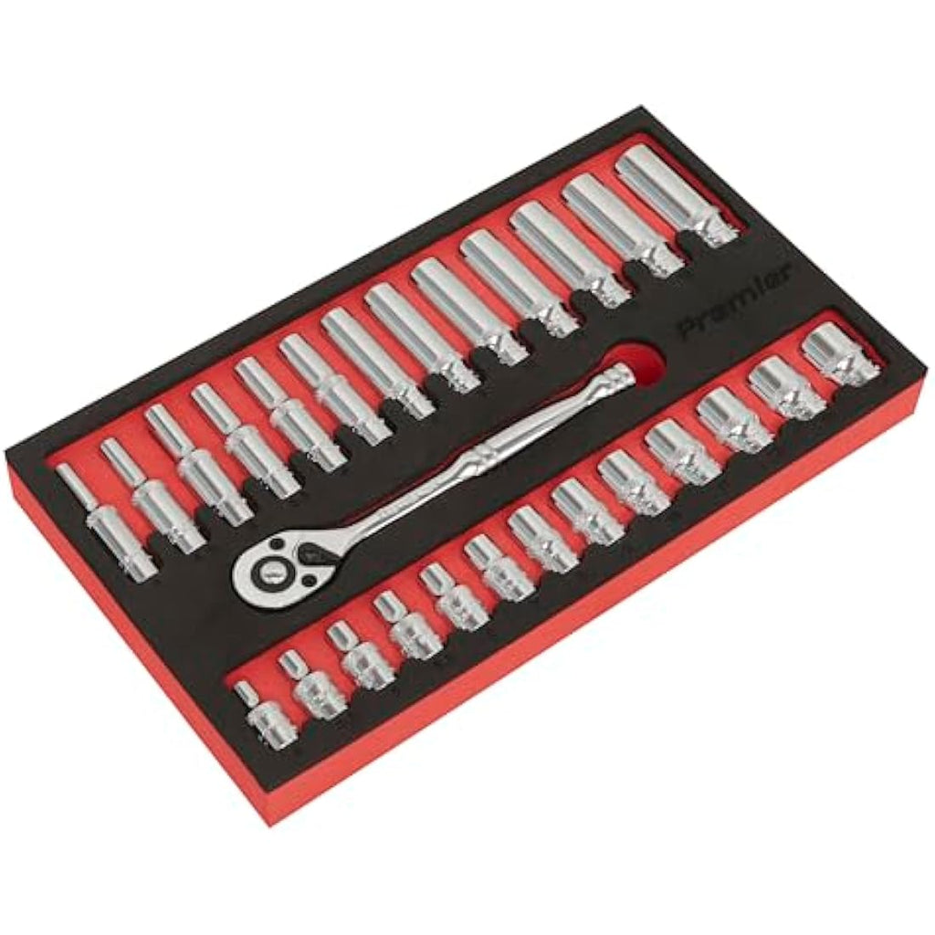 Sealey AK66721 1/4" Sq Drive Ratchet Wrench & Socket Set – 27pc