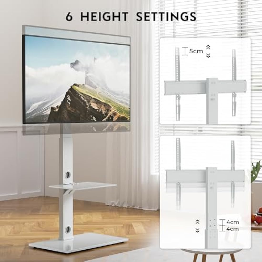 BONTEC Universal Floor TV Stand | 30-70 inch Height Adjustable – White