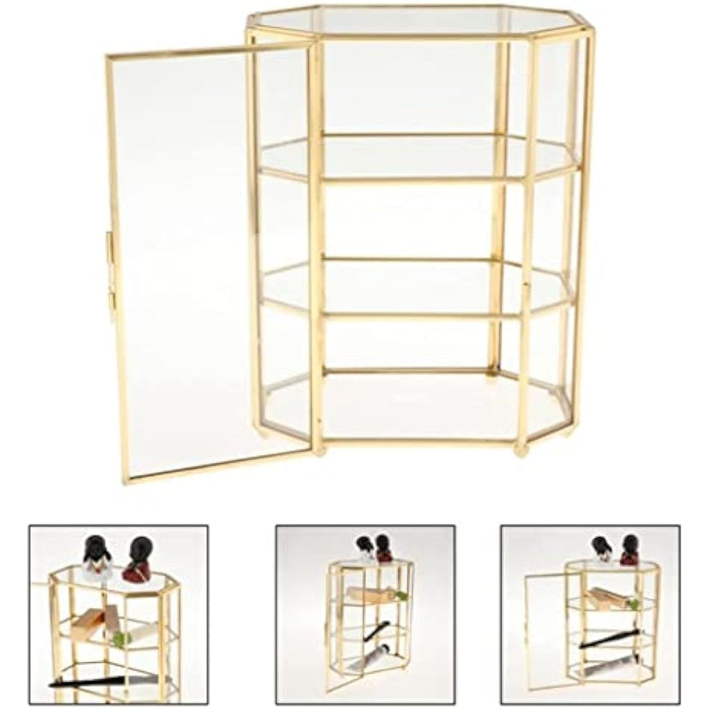 3-Tier Glass and Brass Jewelry Box - Octagon Display Case