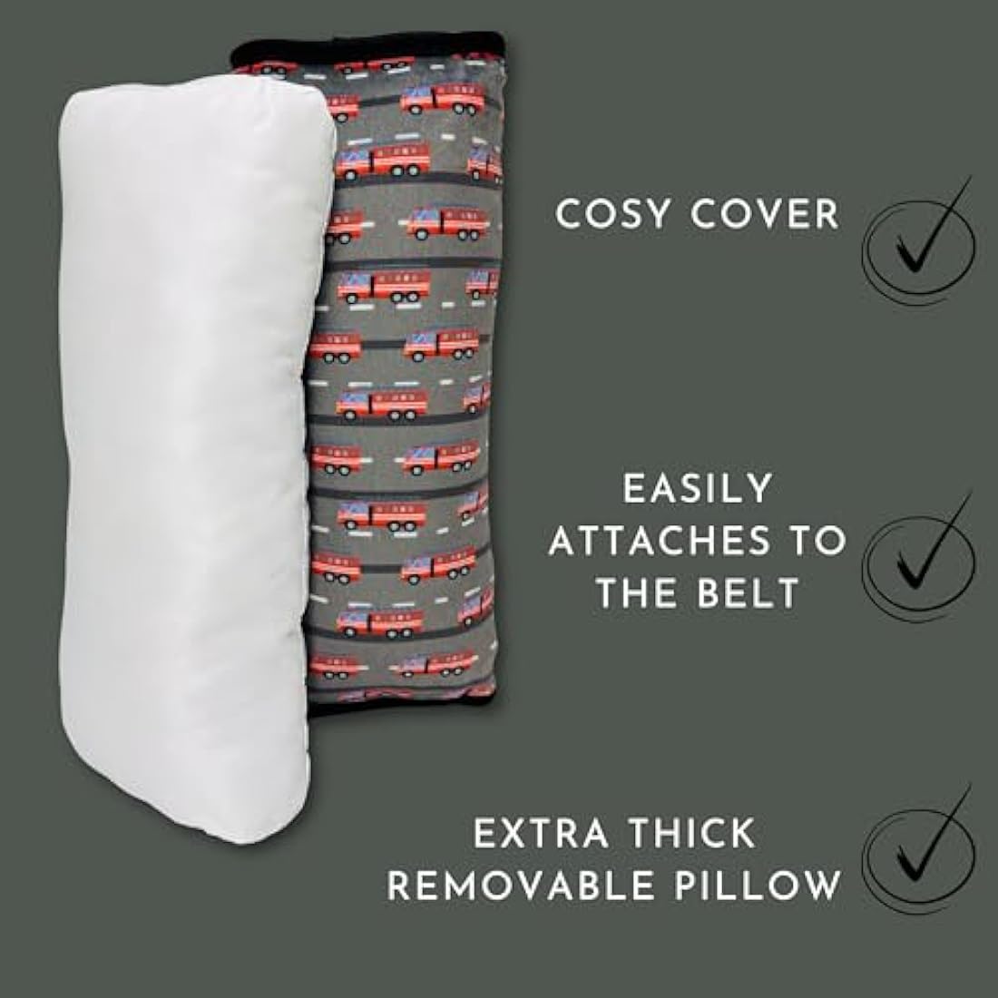 HECKBO Firefighter Car Seat Belt Pillow for Kids – Soft Neck Support