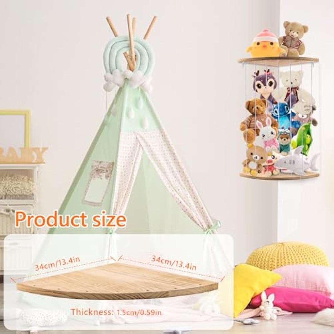 Wooden Stuffed Animal Storage – Corner Plush Toy Organizer Shelf