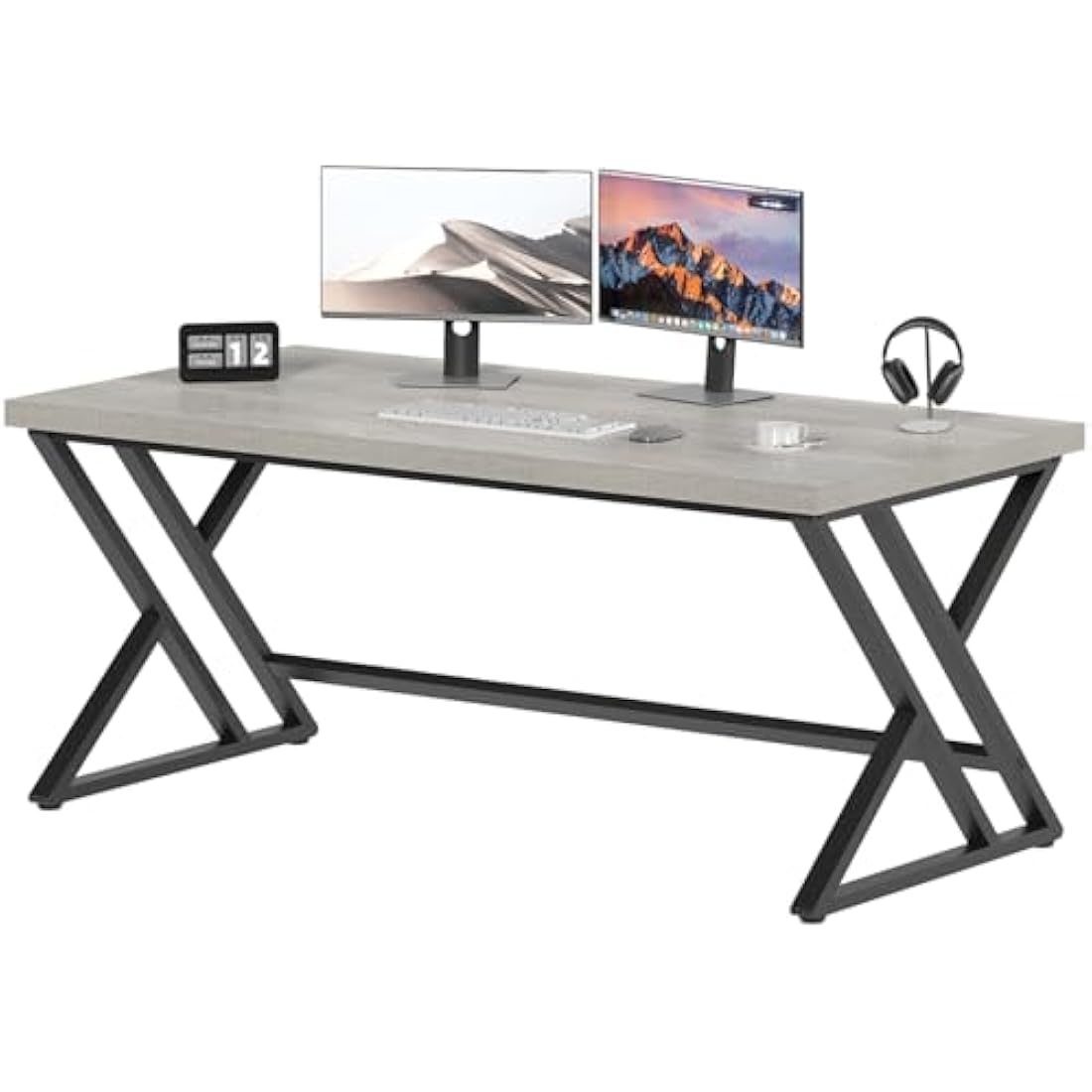 LVB Industrial Computer Desk | Large Metal Writing Table - Light Grey