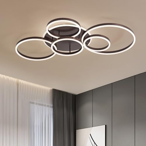 Minifair 6-Ring LED Ceiling Light – 108W Dimmable Flush Mount in Brown