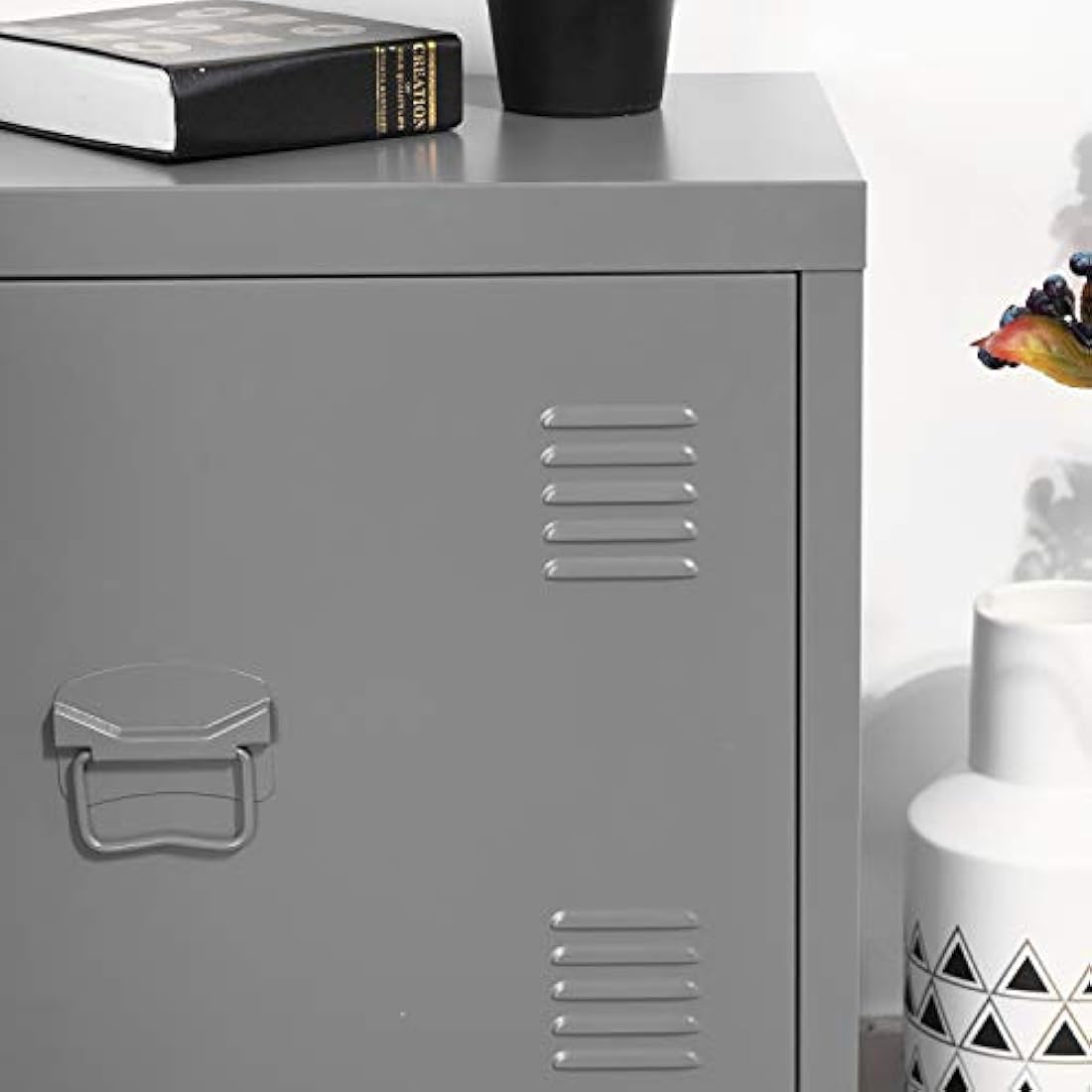 Homybec Small Metal Cabinet | 2-Tier Industrial Bedside Nightstand - Grey