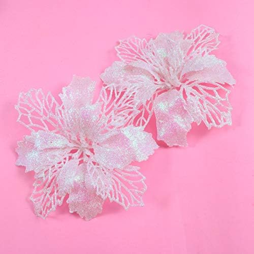 Jolof Store 12pcs Glitter Poinsettia Artificial Christmas Flowers – White