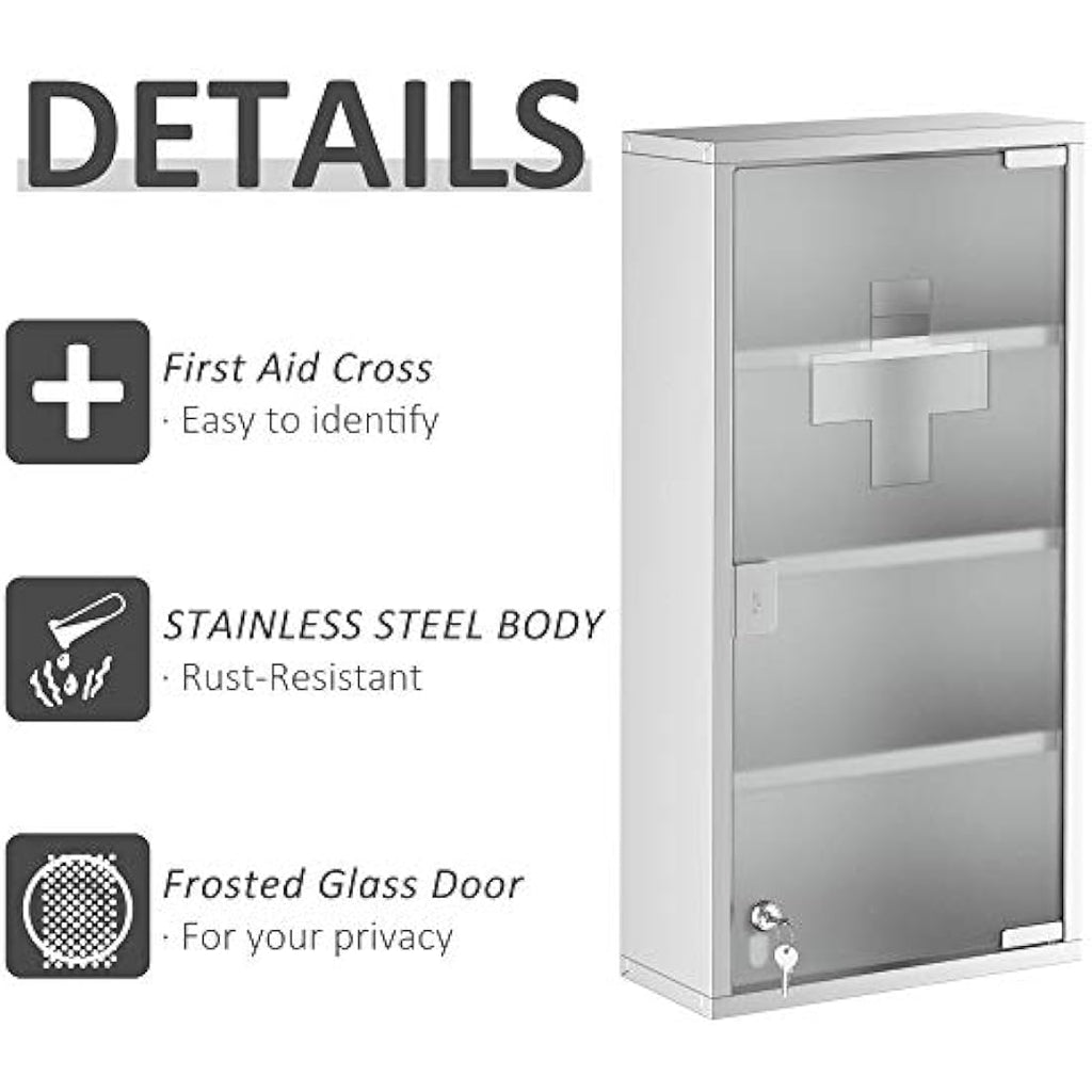 HOMCOM 4-Tier Stainless Steel Medicine Cabinet | Lockable Wall Storage