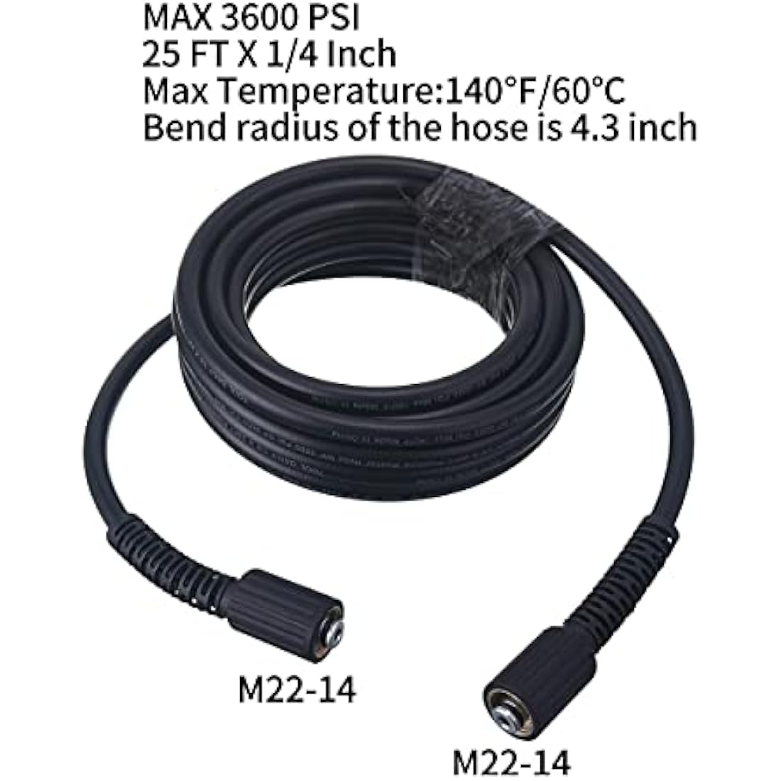 Tool Daily Pressure Washer Hose | 25 FT x 1/4 Inch | 3600 PSI M22 14mm