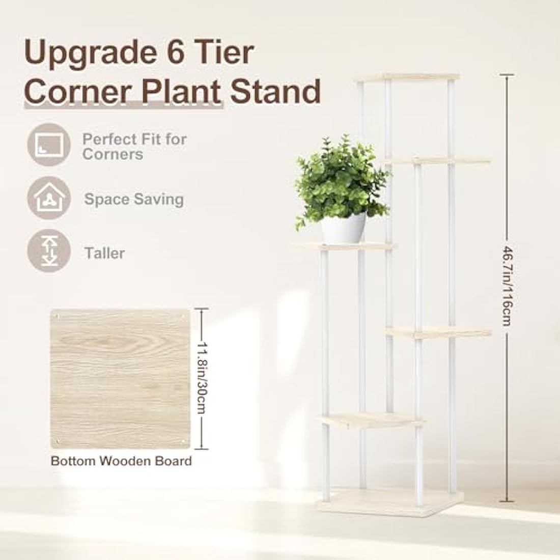 6-Tier Corner Plant Stand – 45" Tall Metal & Wood Flower Shelf