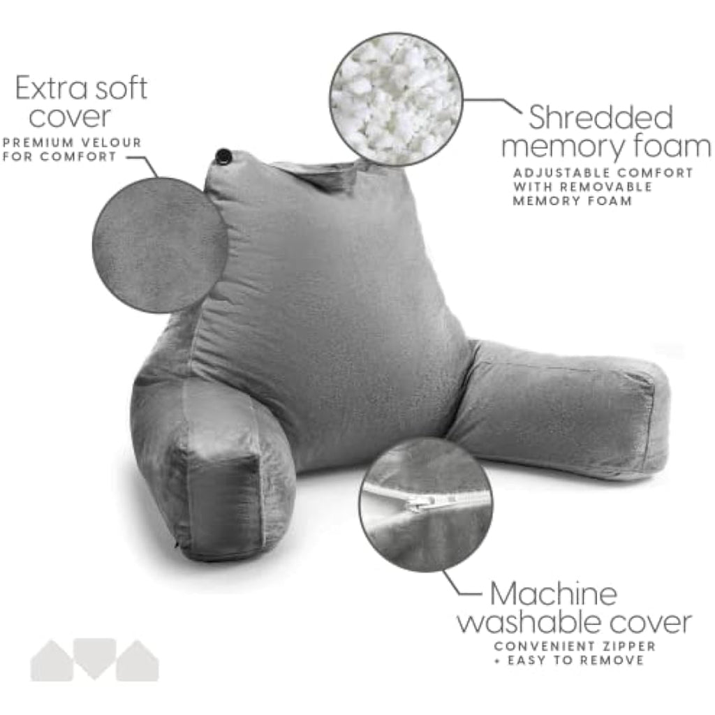 Milliard Reading Pillow XL – Shredded Memory Foam Backrest with Neck Roll
