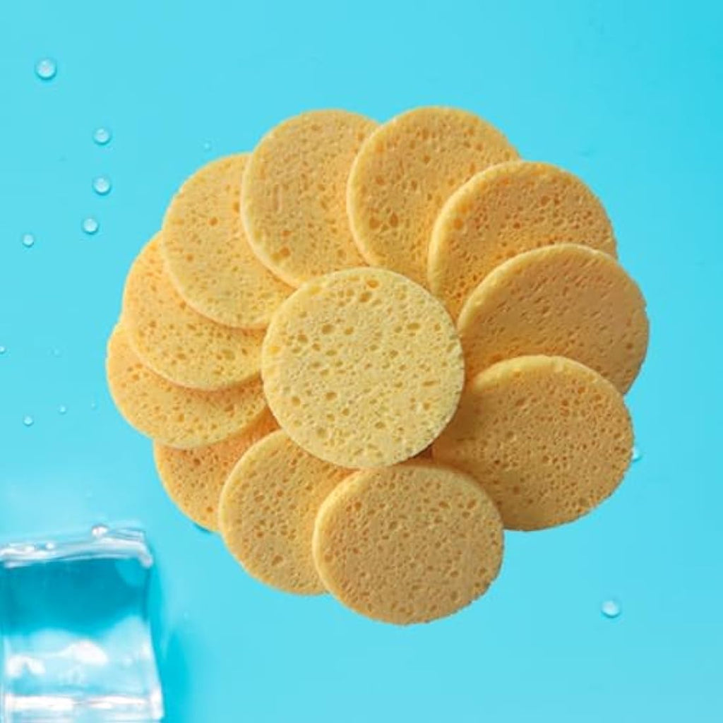 Healifty 50pcs Natural Wood Pulp Facial Sponges | Round Cellulose Beige
