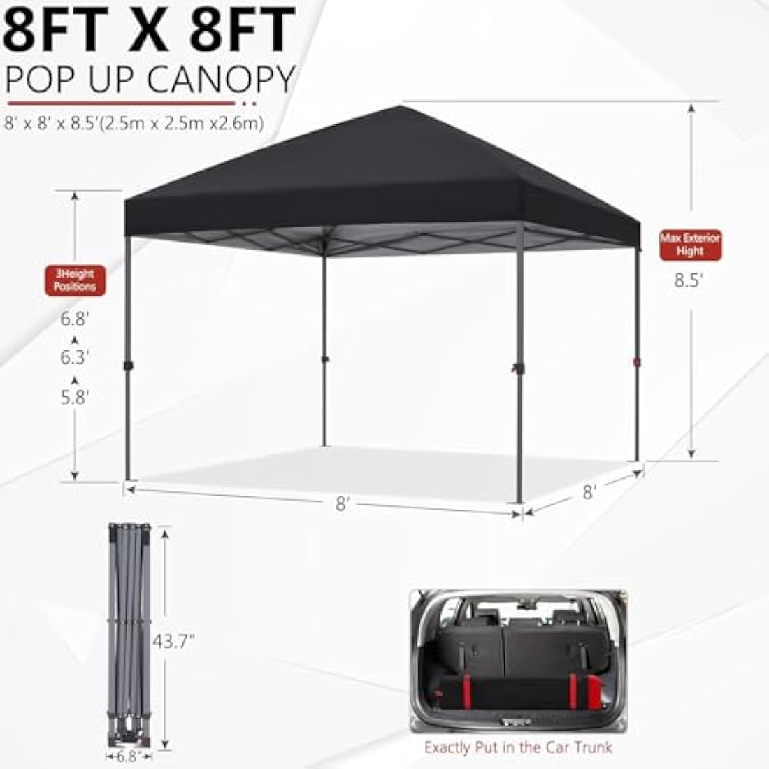 ABCCANOPY 2.5x2.5M Pop Up Gazebo – Heavy Duty Commercial Canopy, Black