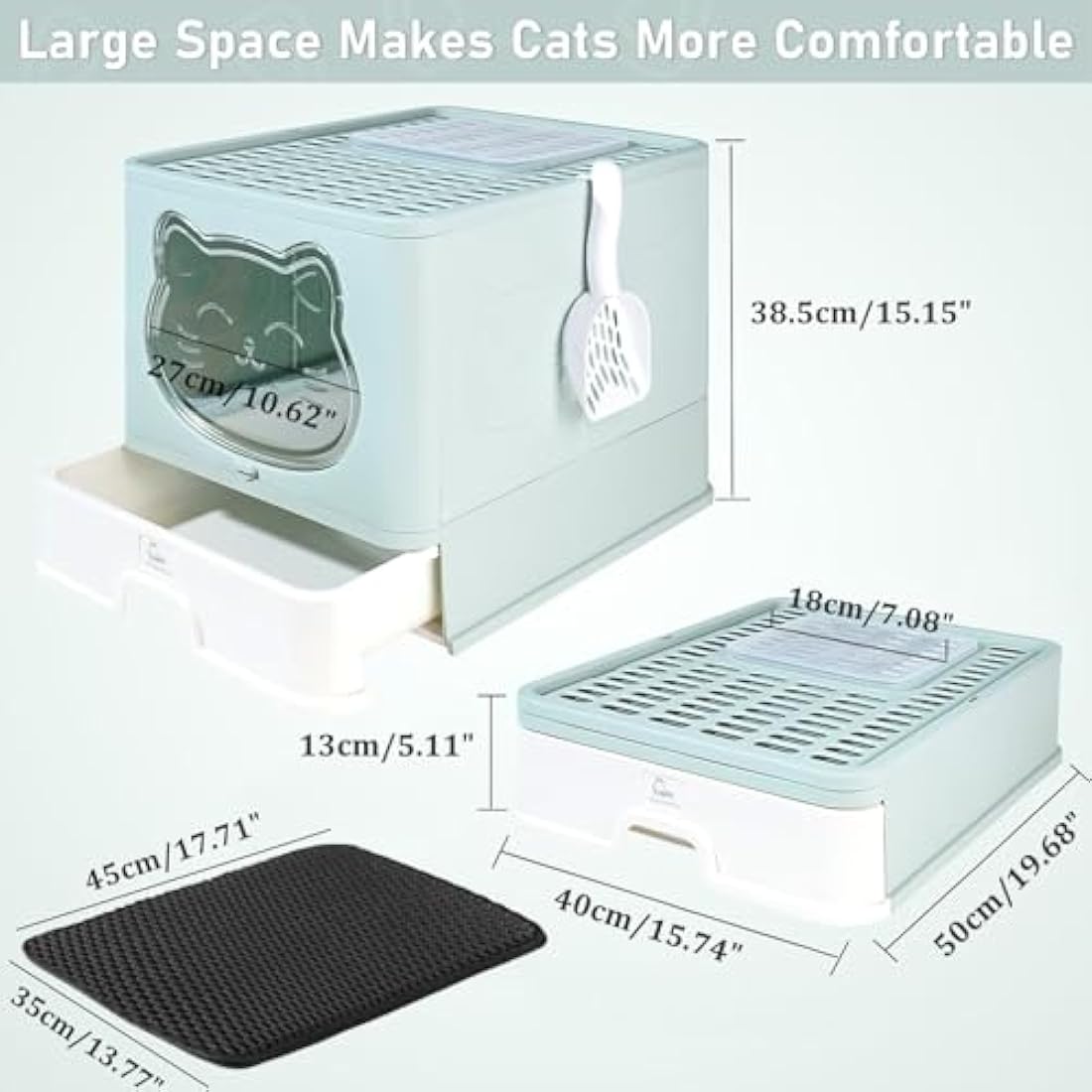 HelloMiao Fully Enclosed Cat Litter Box – Foldable Large Drawer Type Toilet