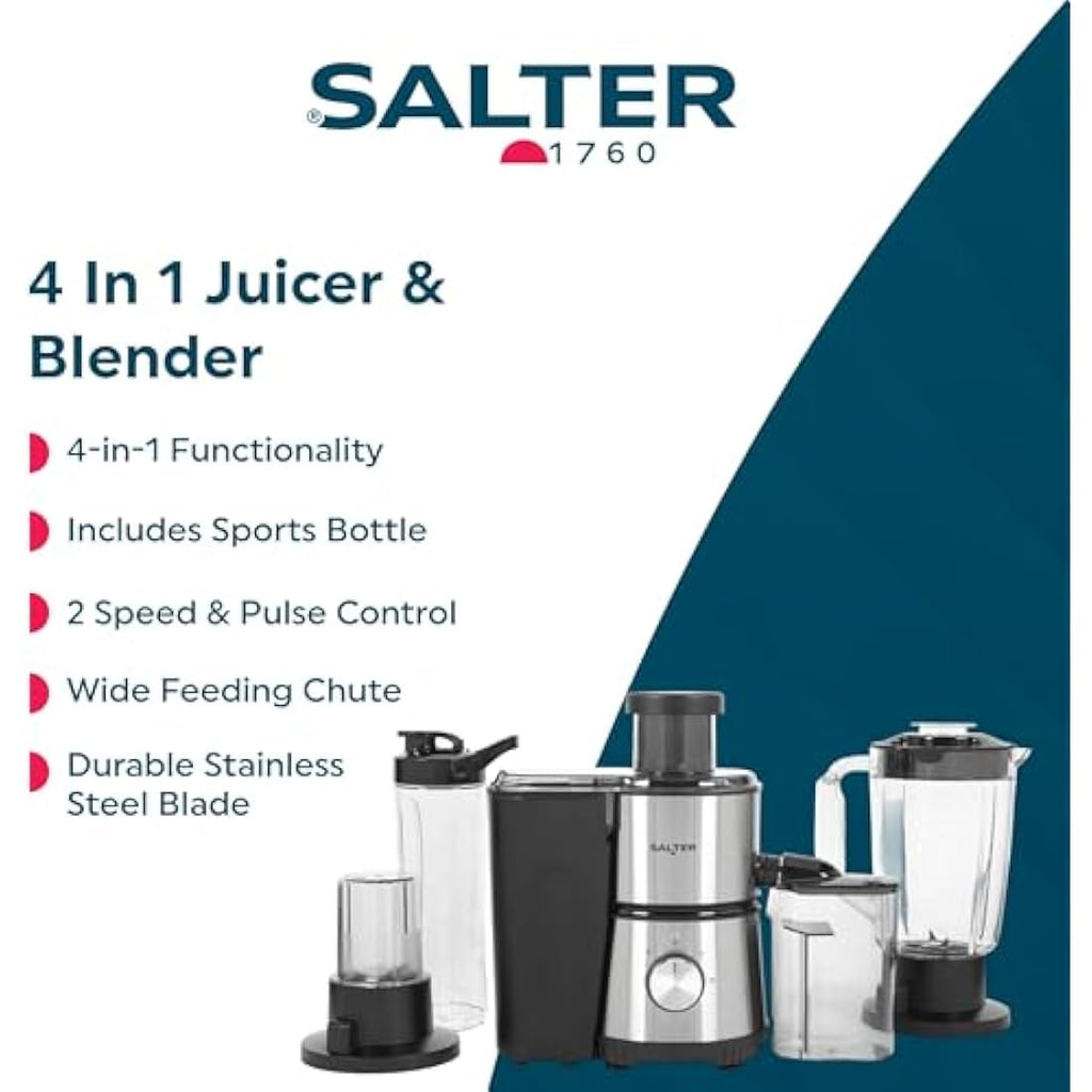 Salter 4-in-1 Juicer and Blender | 400W Smoothie Maker with Grinder