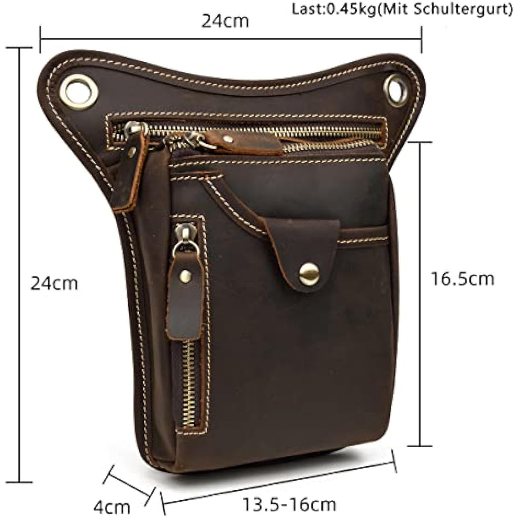 Genuine Leather Motorcycle Leg Bag | Vintage Thigh Waist Pack