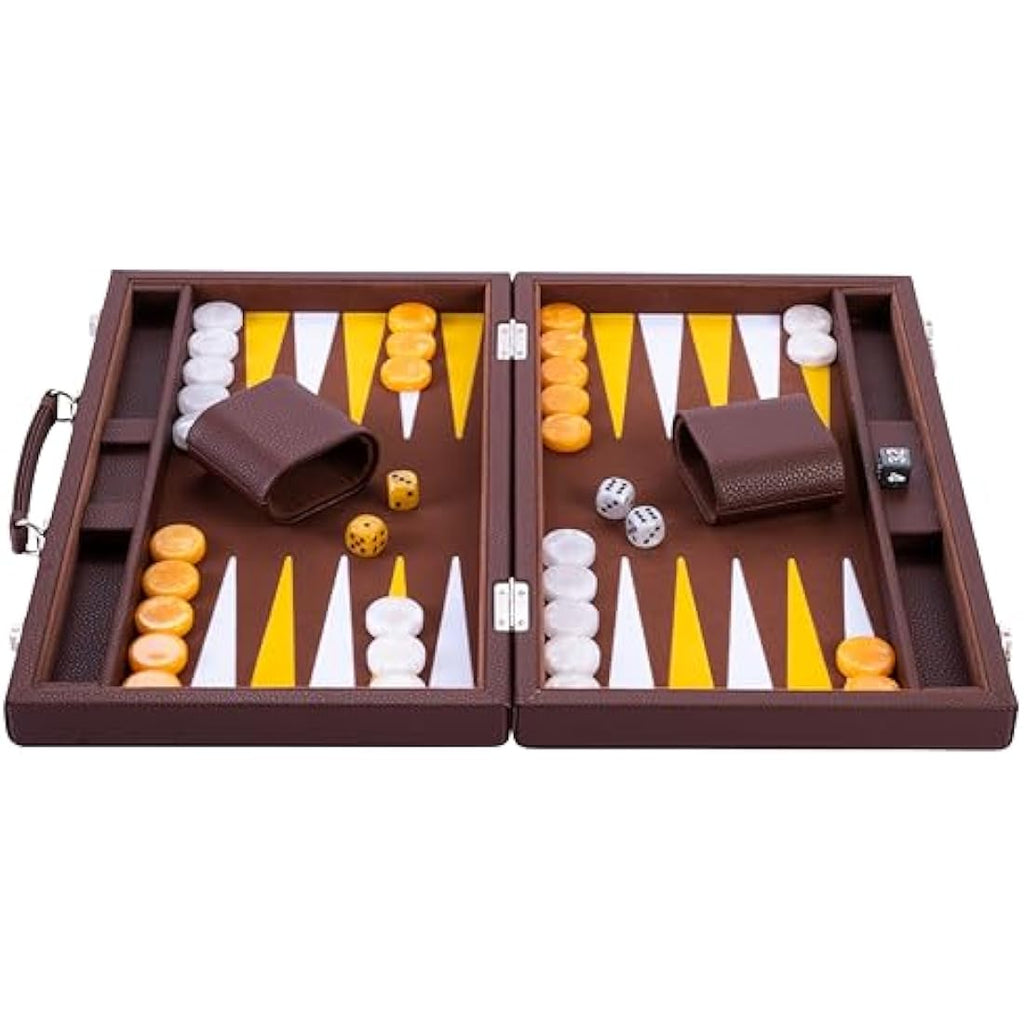 Engelhart Luxury 15" Backgammon Set | Faux Leather Travel Suitcase