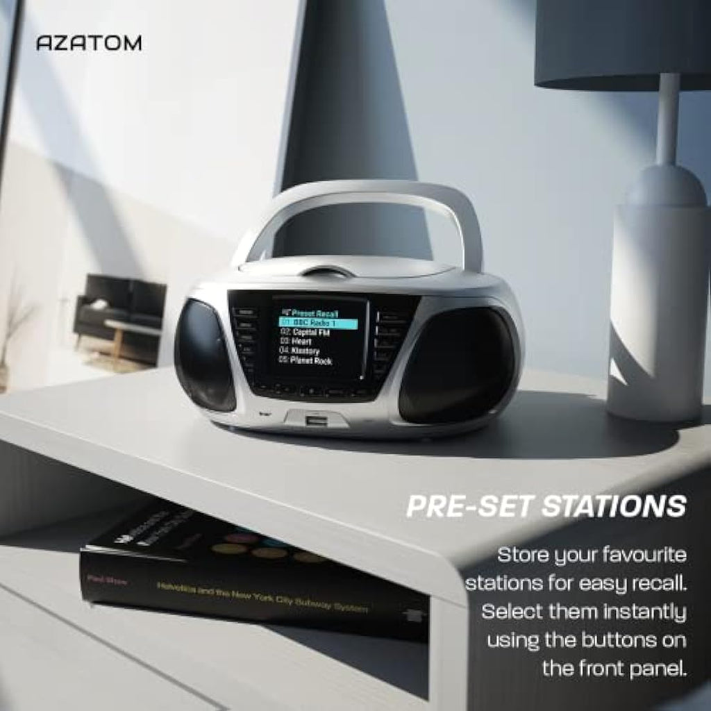 Azatom Zenith Z4 Portable CD Player with DAB+ Radio & Bluetooth – Silver