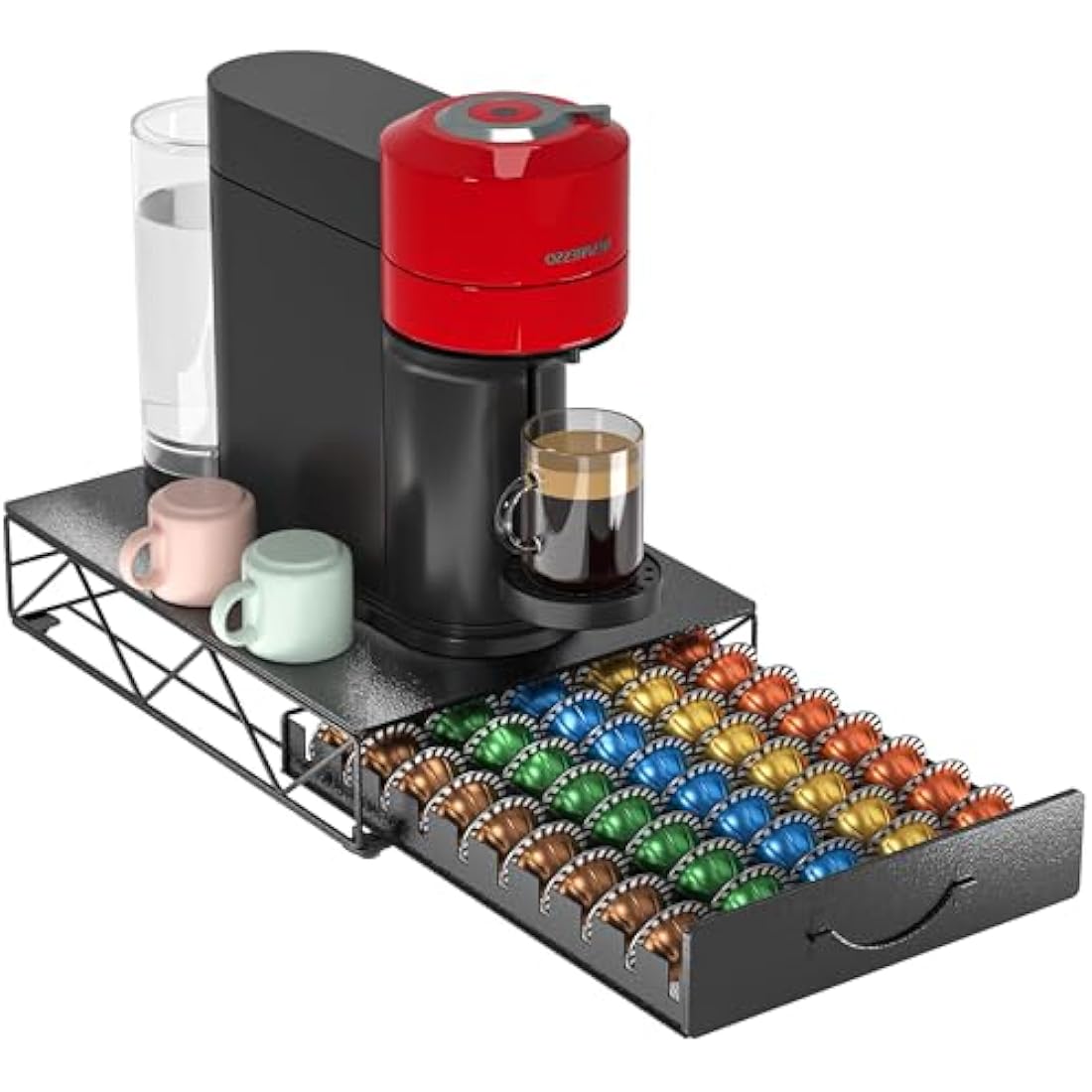 HFHOME Metal Coffee Pod Holder – 50 Capsule Drawer for Nespresso Vertuo