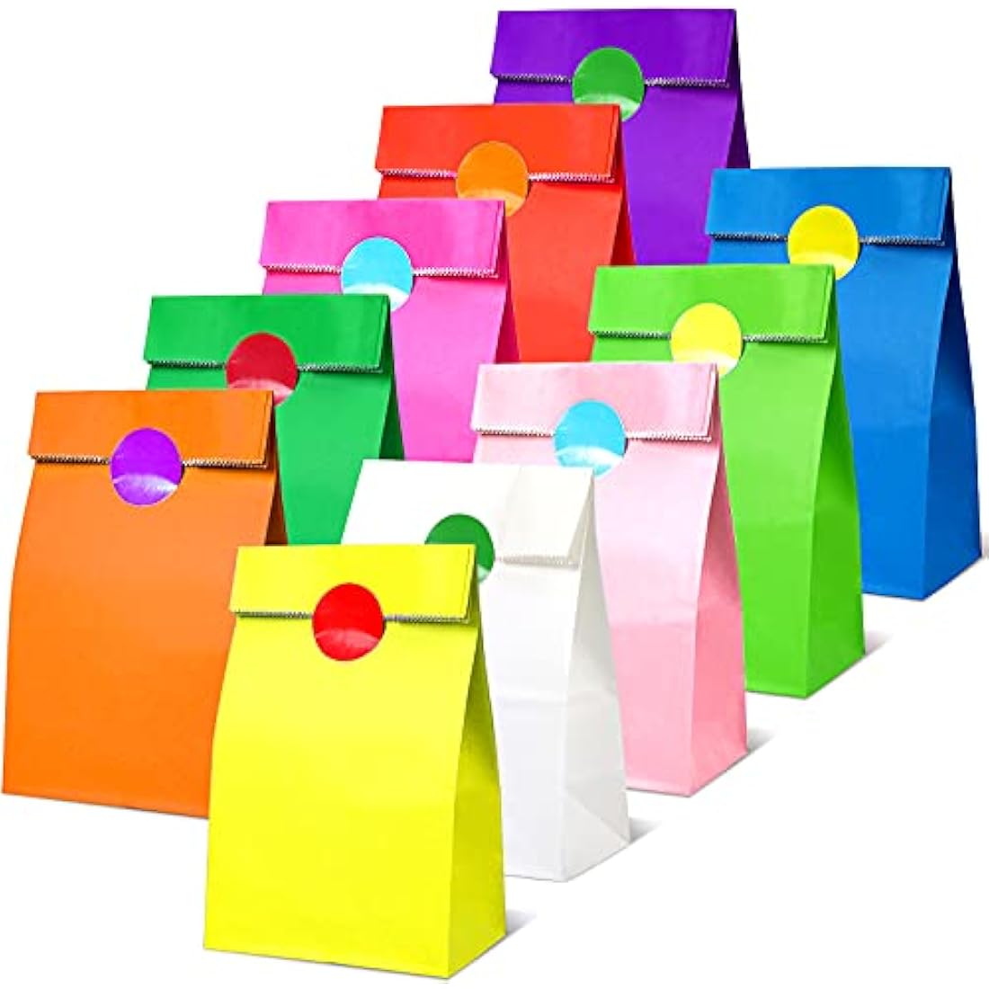 TOOELMON 50 PCS Multi-Color Kraft Paper Party Bags with 60 Stickers