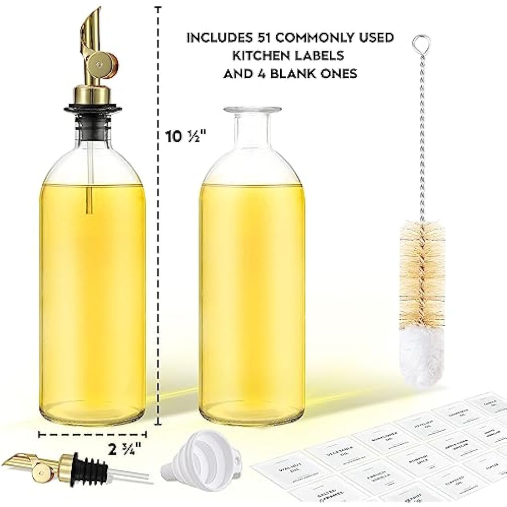 Glass Olive Oil Dispenser Set of 2 – Gold Pourer Spout