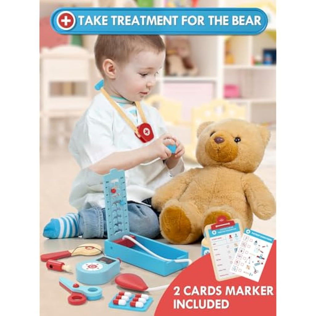 Lehoo Castle Kids Doctor Kit - 23pc Wooden Medical Playset with Costume