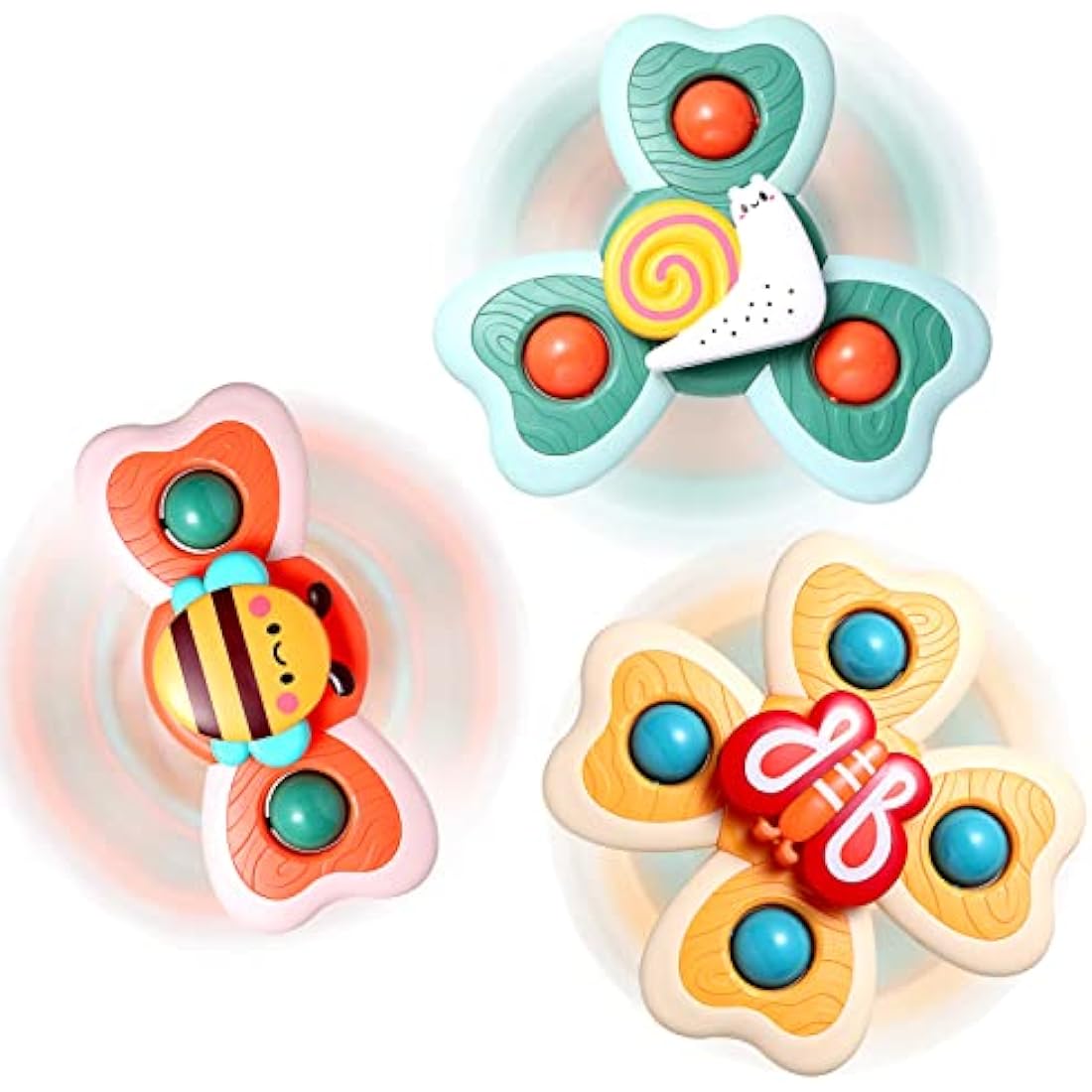 Hooku Suction Cup Spinner Toys – 3 Pcs Sensory High Chair Bath Toys