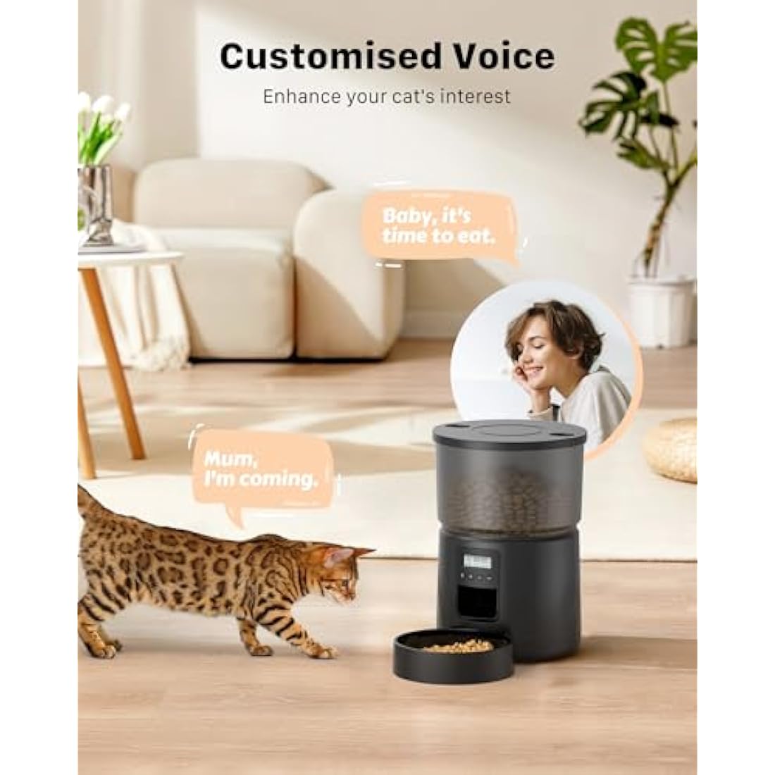 BEMOONY Automatic Cat Feeder - 3L Timed Pet Food Dispenser with Voice