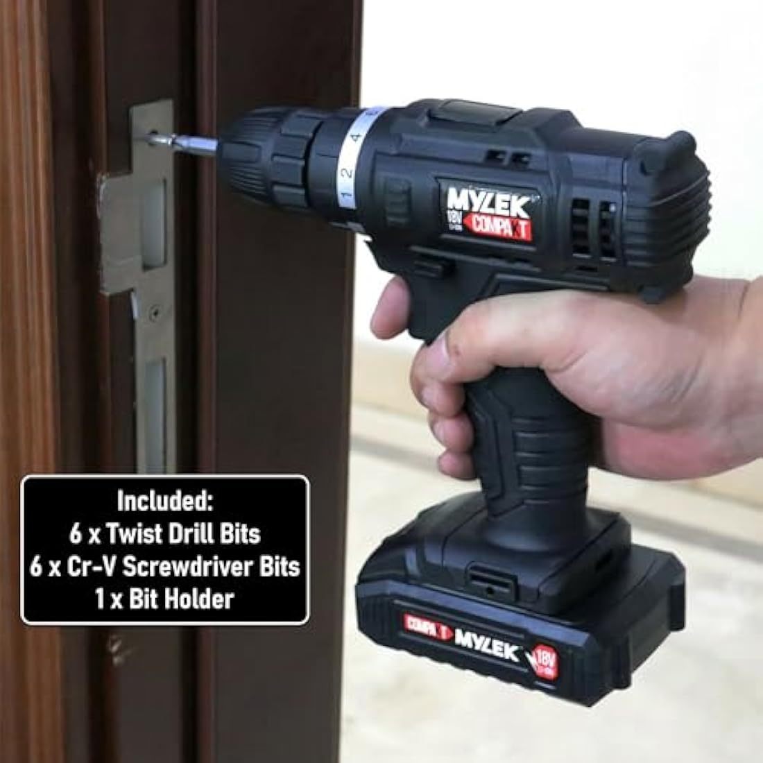MYLEK 18V Cordless Drill & Electric Screwdriver Set with DIY Kit - Black