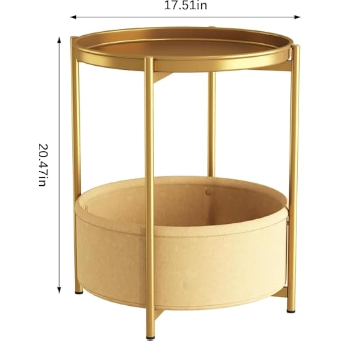 Huhote Round Side Table – Metal End Table with Storage Basket, Gold