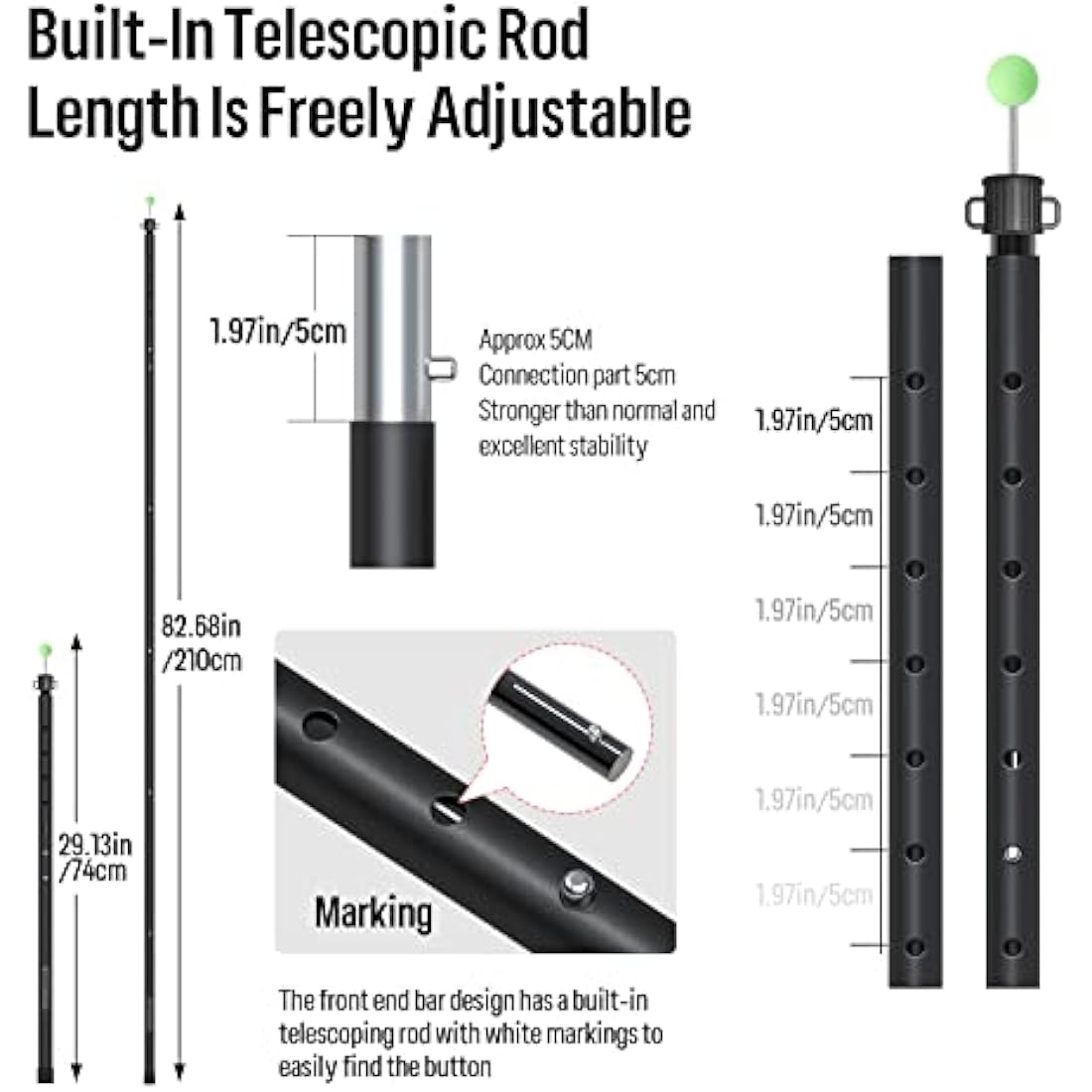 KOMCLUB Adjustable Aluminum Tarp Poles | 82" Telescoping Tent Poles