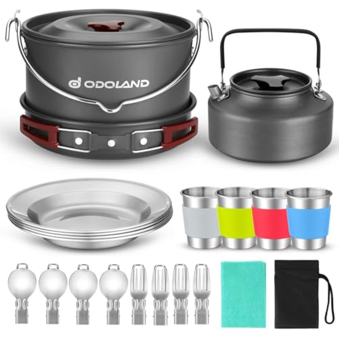 Odoland 22-Piece Camping Cookware Kit | Stainless Steel Set for 4 People