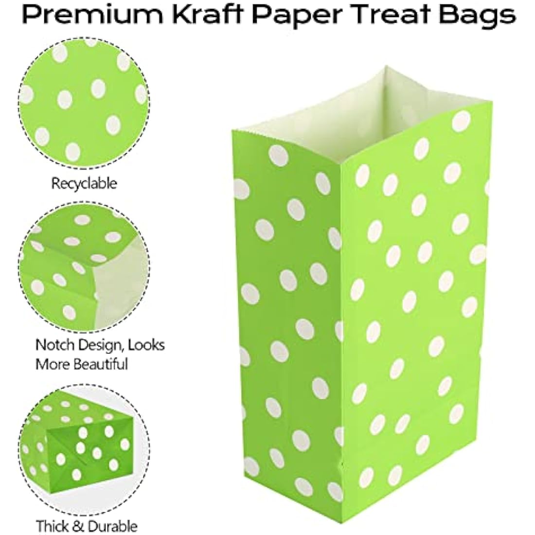 TOOELMON 50pcs Kraft Paper Party Bags with Stickers – Dots Goodie Treat Bags
