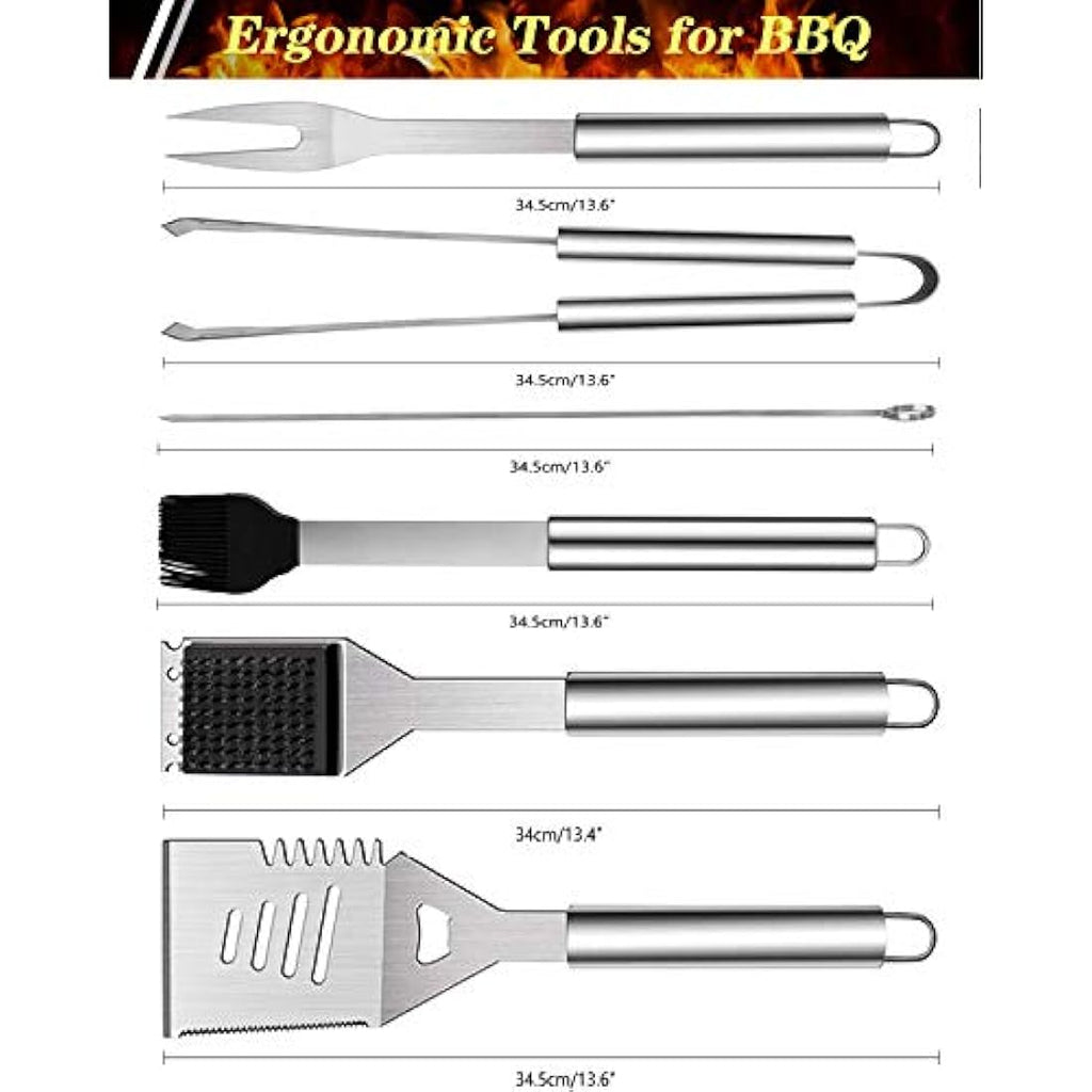 GQC 10-Piece Stainless Steel BBQ Grill Tool Set with Carry Bag