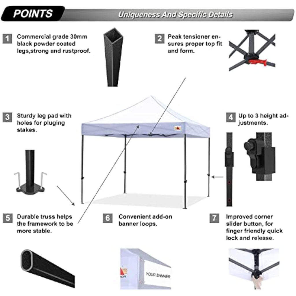 ABCCANOPY Pop Up Gazebo – Heavy Duty Commercial Canopy with Awning