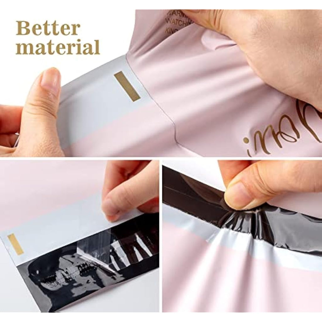 Rose Gold Poly Mailers with Handle - 10x14 Thank You Bags