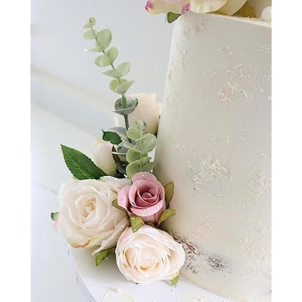 – 7-Piece Artificial Silk Rose Bouquet for Cake Decor (Ivory)