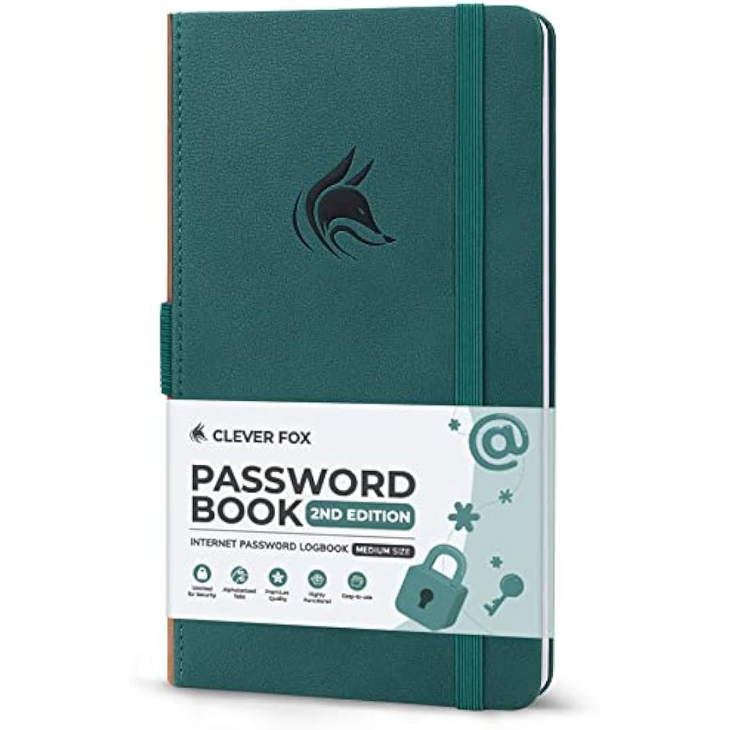 Clever Fox Password Book 2nd Edition - Hardcover Organizer, Dark Teal