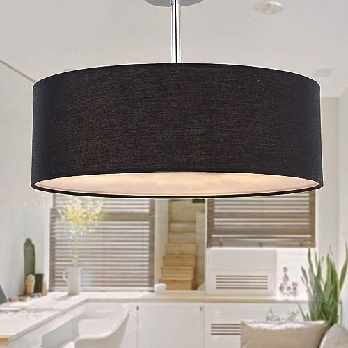 SPARKSOR Modern Black Drum Fabric Pendant Light - 3-Bulb Flush Mount