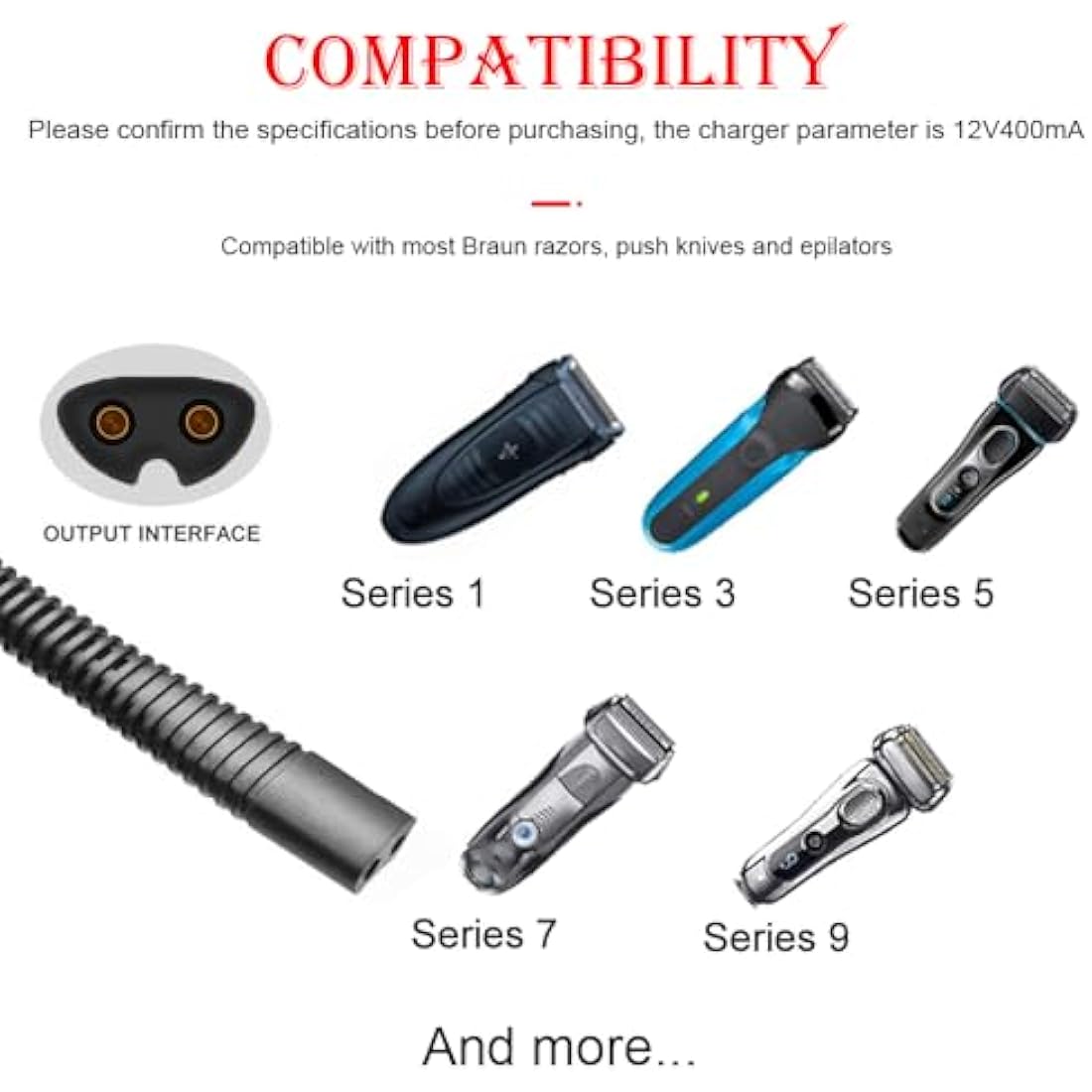12V Shaver Charger for Braun Series 3 5 7 9 Razor Power Cord
