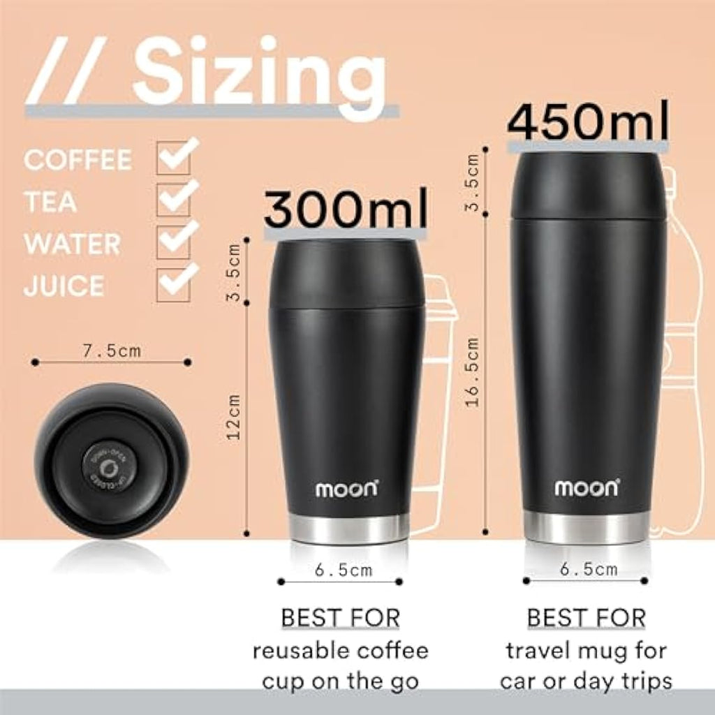 Moon 360° Leakproof Travel Mug – Insulated Stainless Steel Cup, 450ml