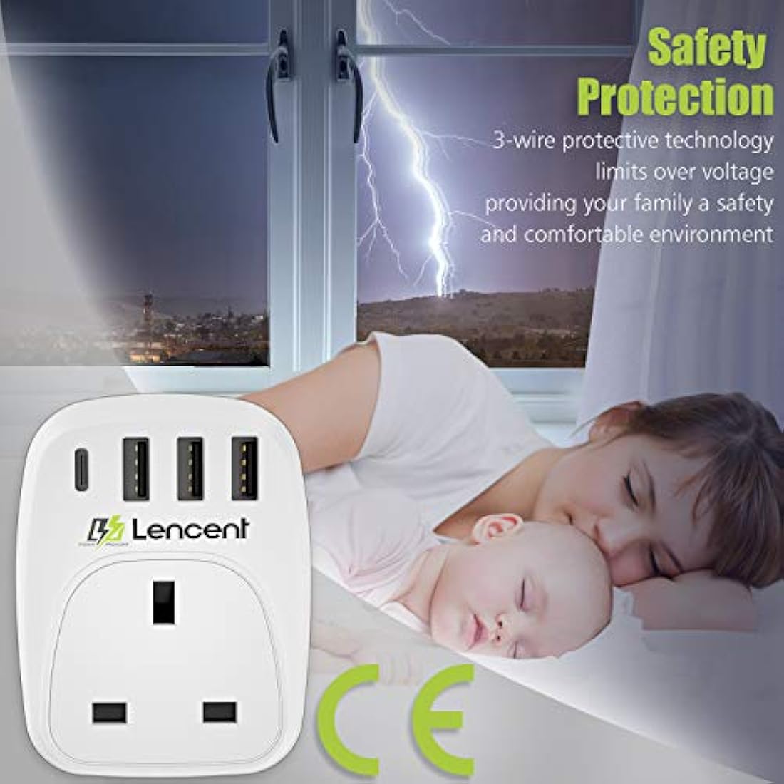 LENCENT UK to EU Travel Adapter – 2 Pack with 4 USB Ports (Type C)