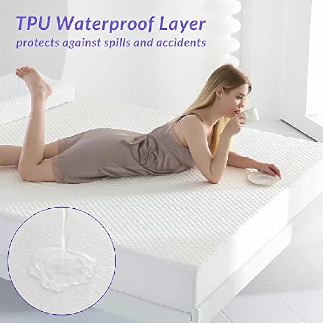 Coriwell Super King Waterproof Mattress Protector – Bamboo Deep Pocket White