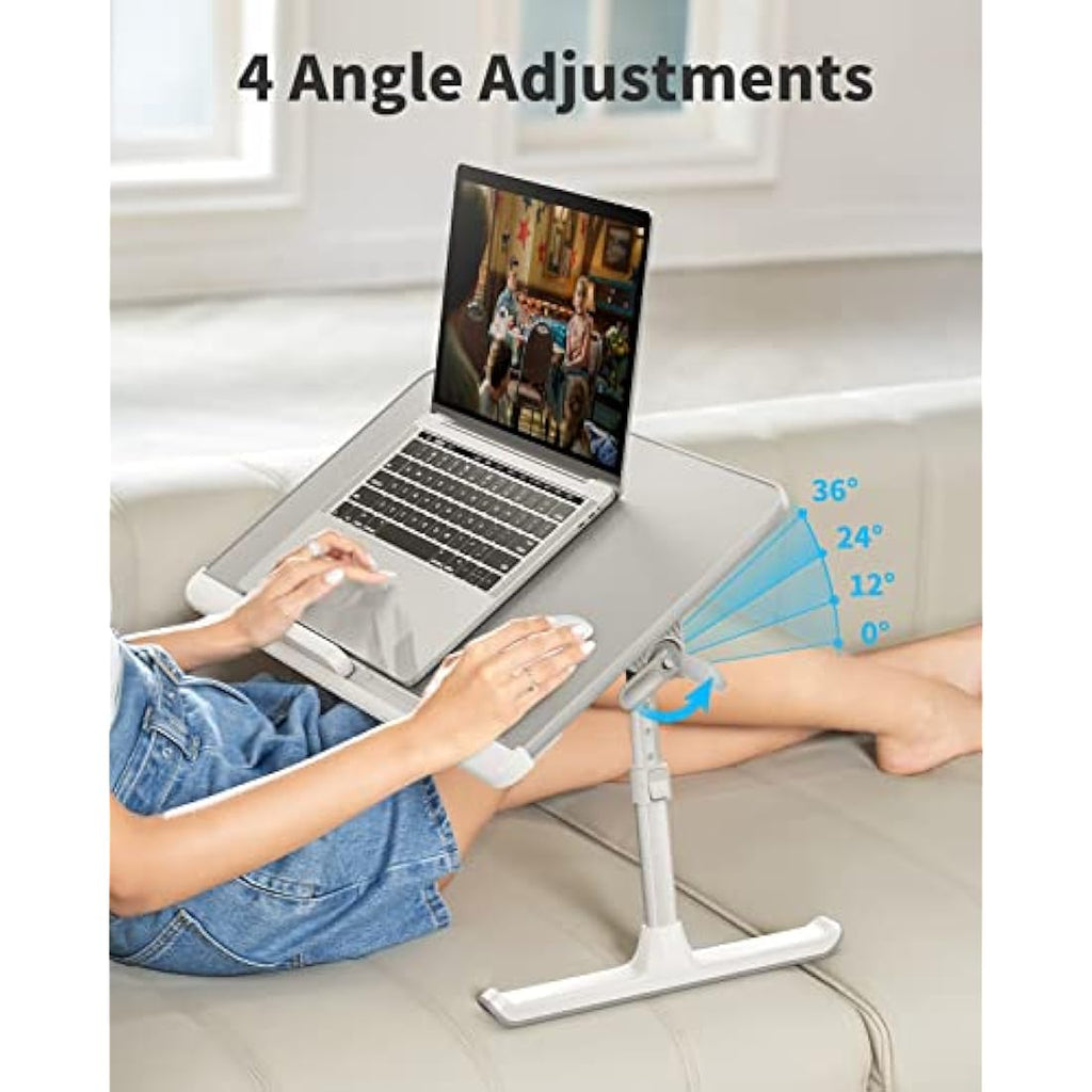 SAIJI Laptop Bed Table | Adjustable Leather Lap Desk with Drawer - Grey