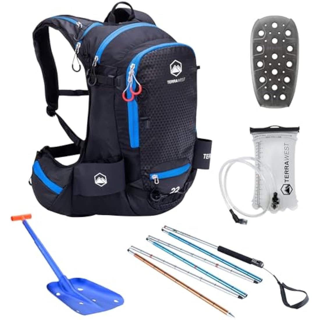 TerraWest Core Avalanche Kit | 22L Ski Backpack with Recco & Shovel Probe