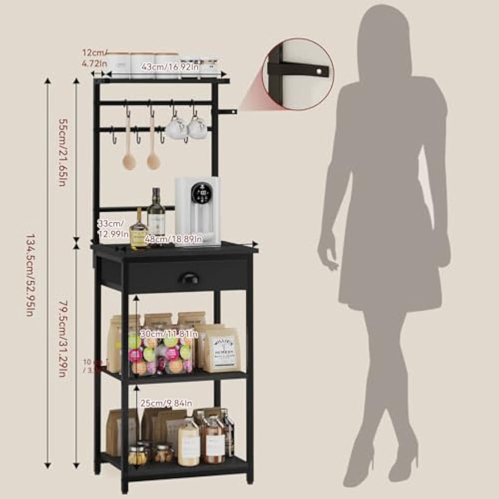 5-Tier Coffee Bar Station with Fabric Drawers – Black