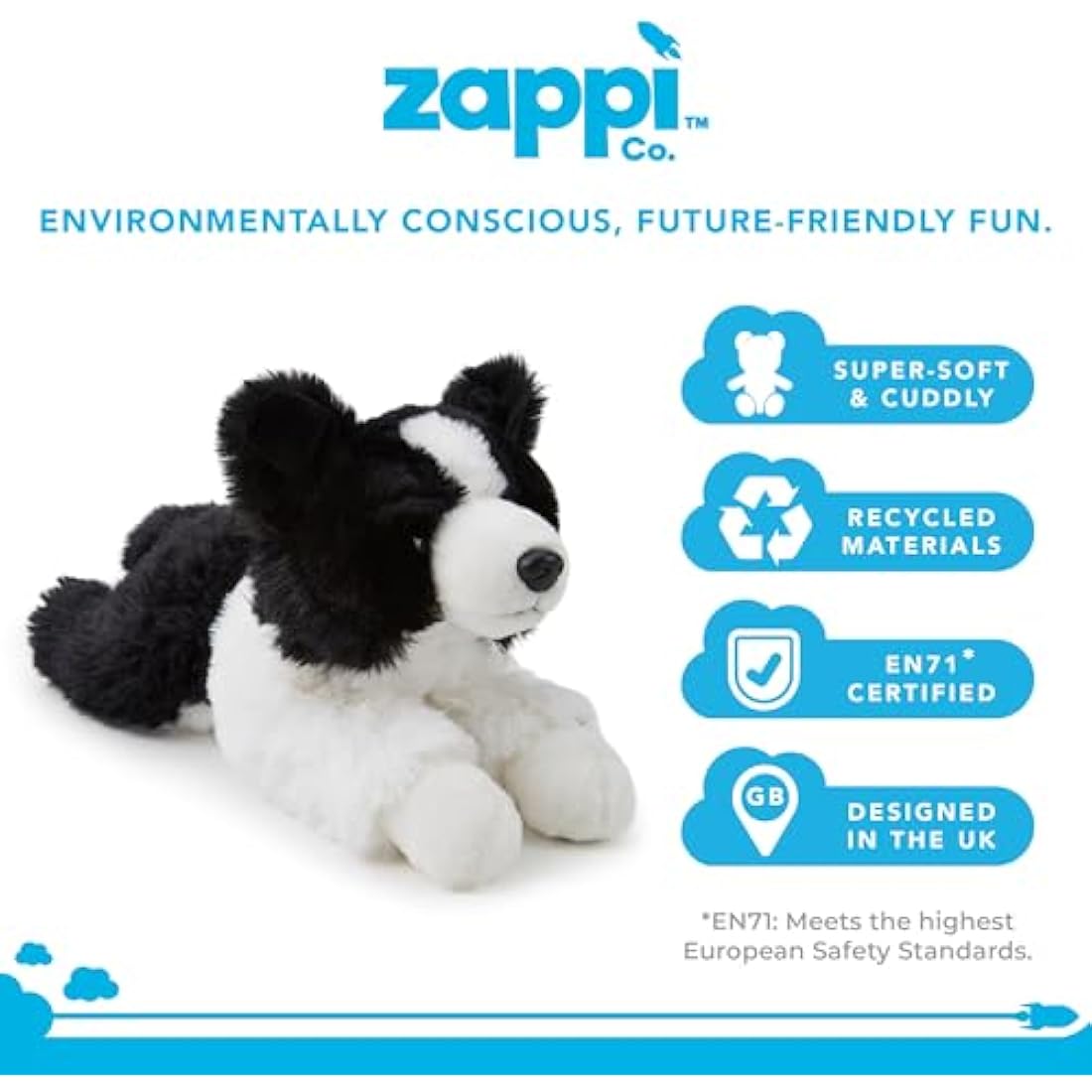 Zappi Co Border Collie Plush Toy – 30cm Eco-Friendly Stuffed Animal