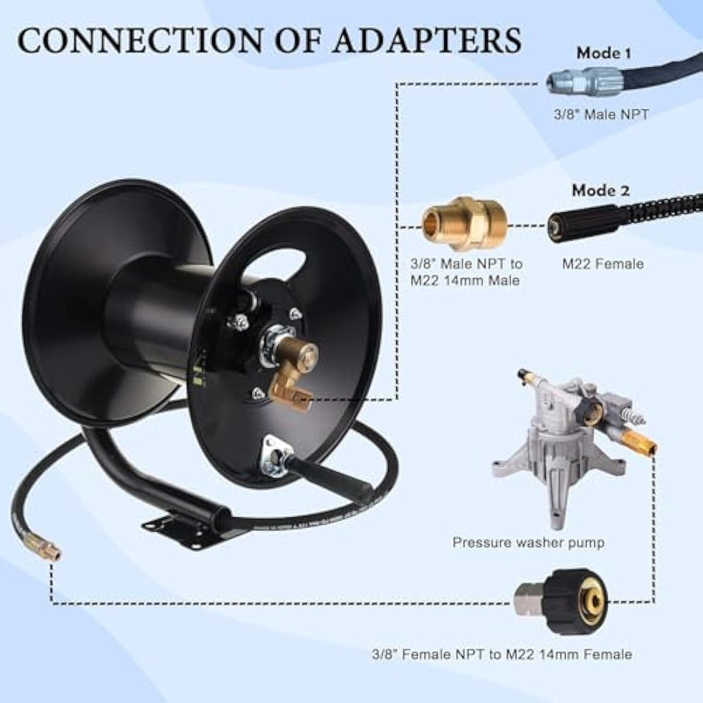 M MINGLE Heavy Duty Steel Pressure Washer Hose Reel, 150ft, 4000 PSI