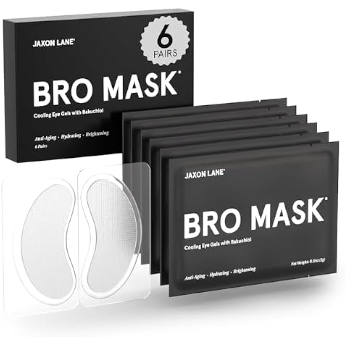 Jaxon Lane Bro Mask Under Eye Patches for Men - Cooling Hydrogel (6 Pairs)